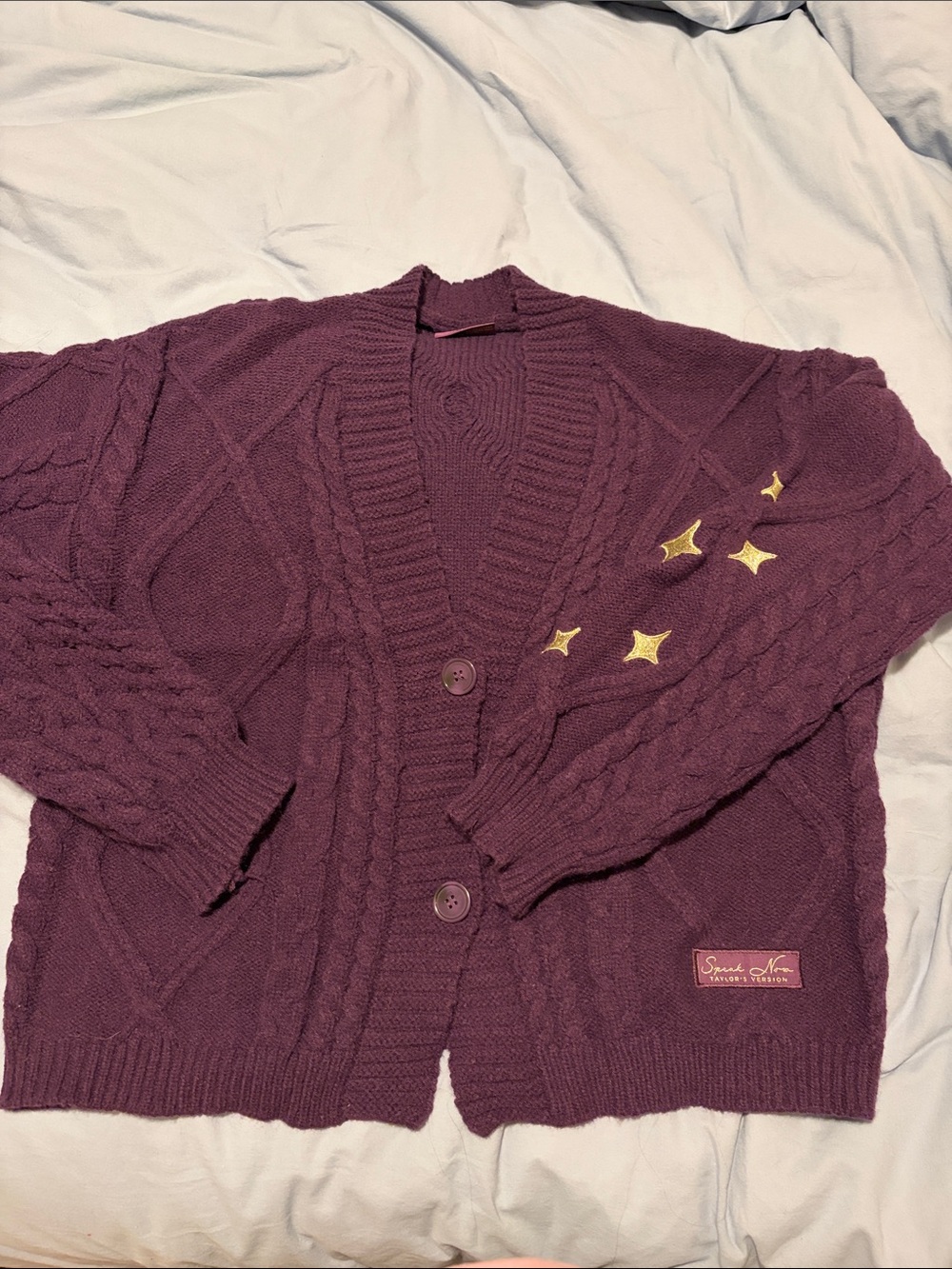 Purple Taylor Swift Speak Now Cable-Knit Button Cardigan Sweater